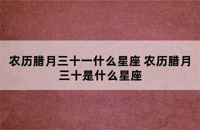 农历腊月三十一什么星座 农历腊月三十是什么星座